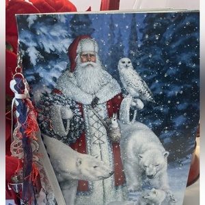 Christmas Card Junk Journal Embellished Gift Holder Santa Father Christmas Snow